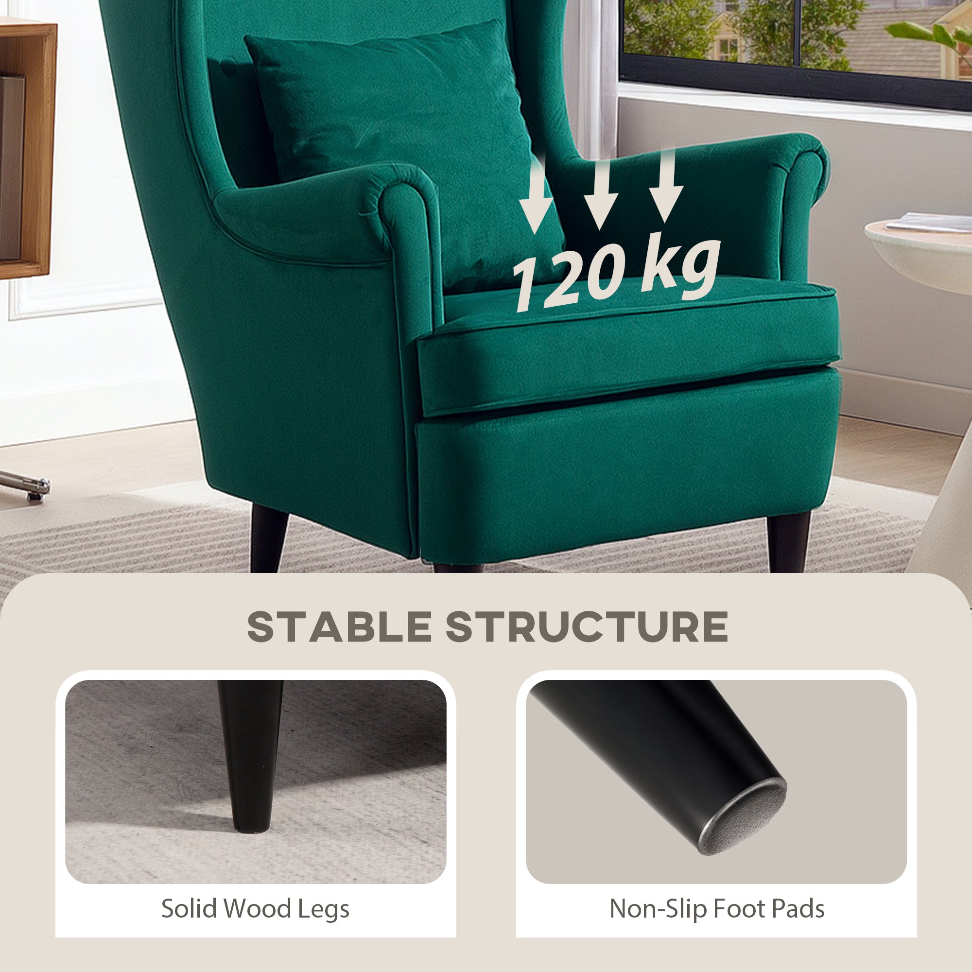 Modern Accent Chair with High Backrest and Pillow, Velvet-Feel Fabric