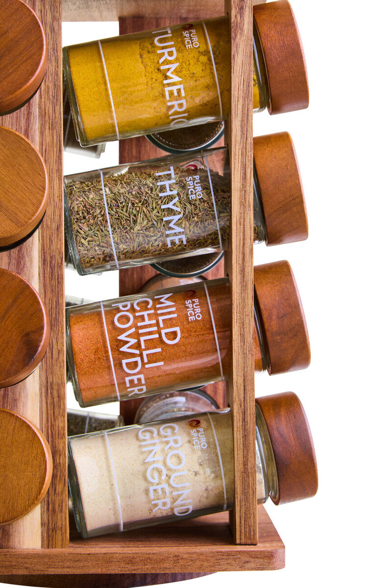 Acacia Wood Revolving Spice Rack with 16 Jars