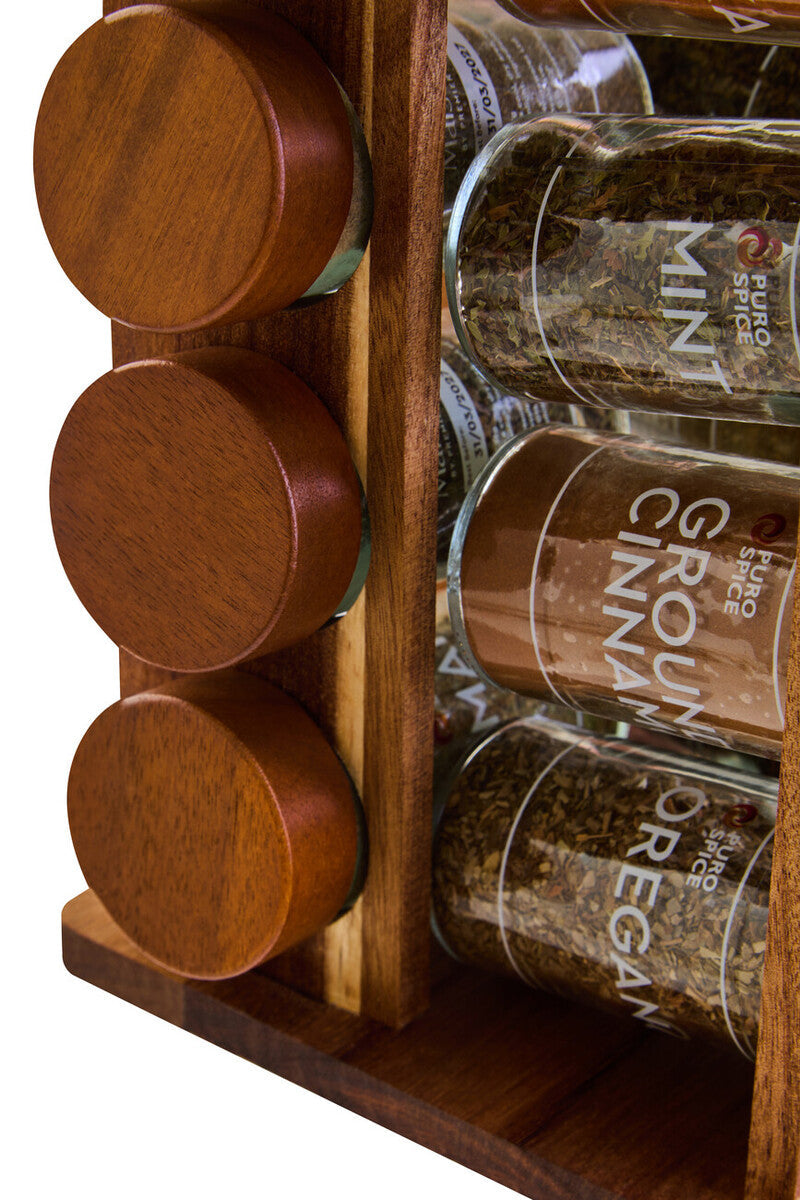 Acacia Wood Revolving Spice Rack with 16 Jars