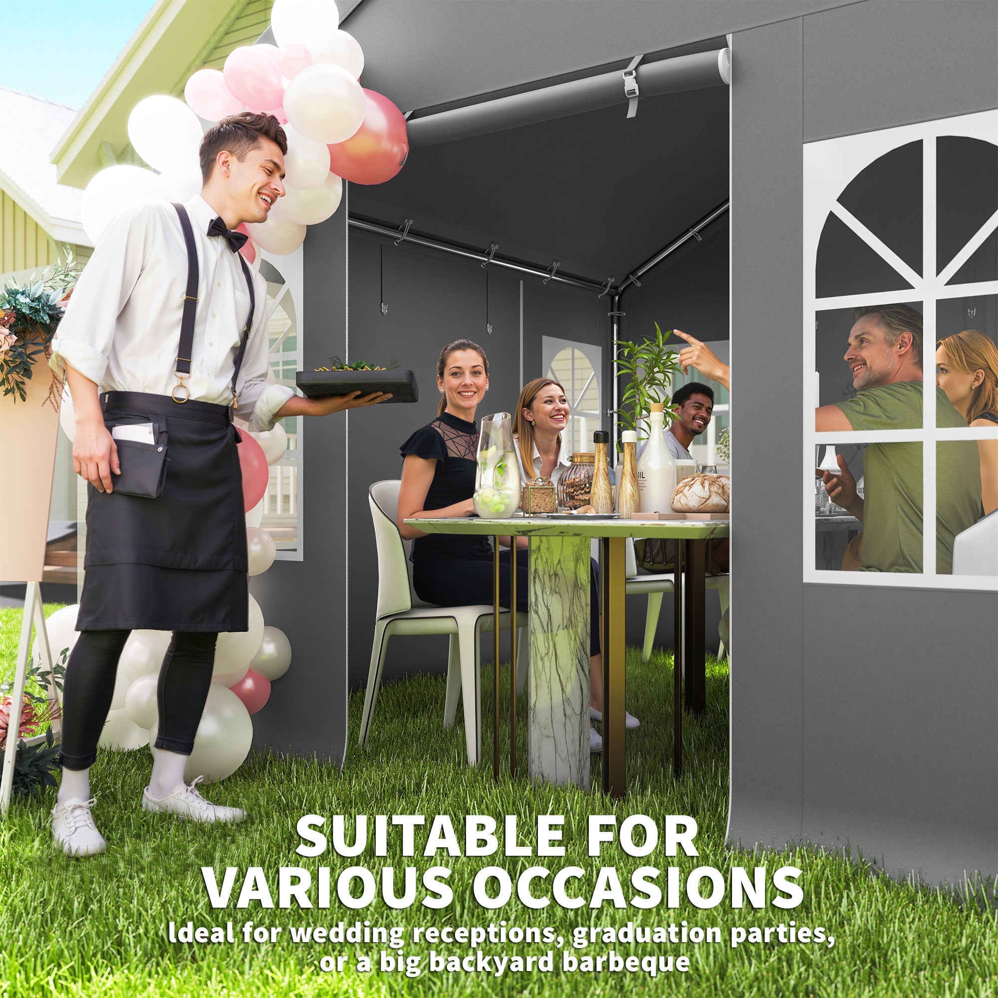 3 x 3 m Party Tent with Removable Sidewalls, 4 Zipped Doors | UV30+