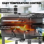 Charcoal BBQ Grill with Adjustable Charcoal Panwith Side Tables