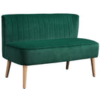 Loveseat 2 Seater Sofa Upholstered with Thick Padded Seat and Rubber Wood Legs, Dark Green