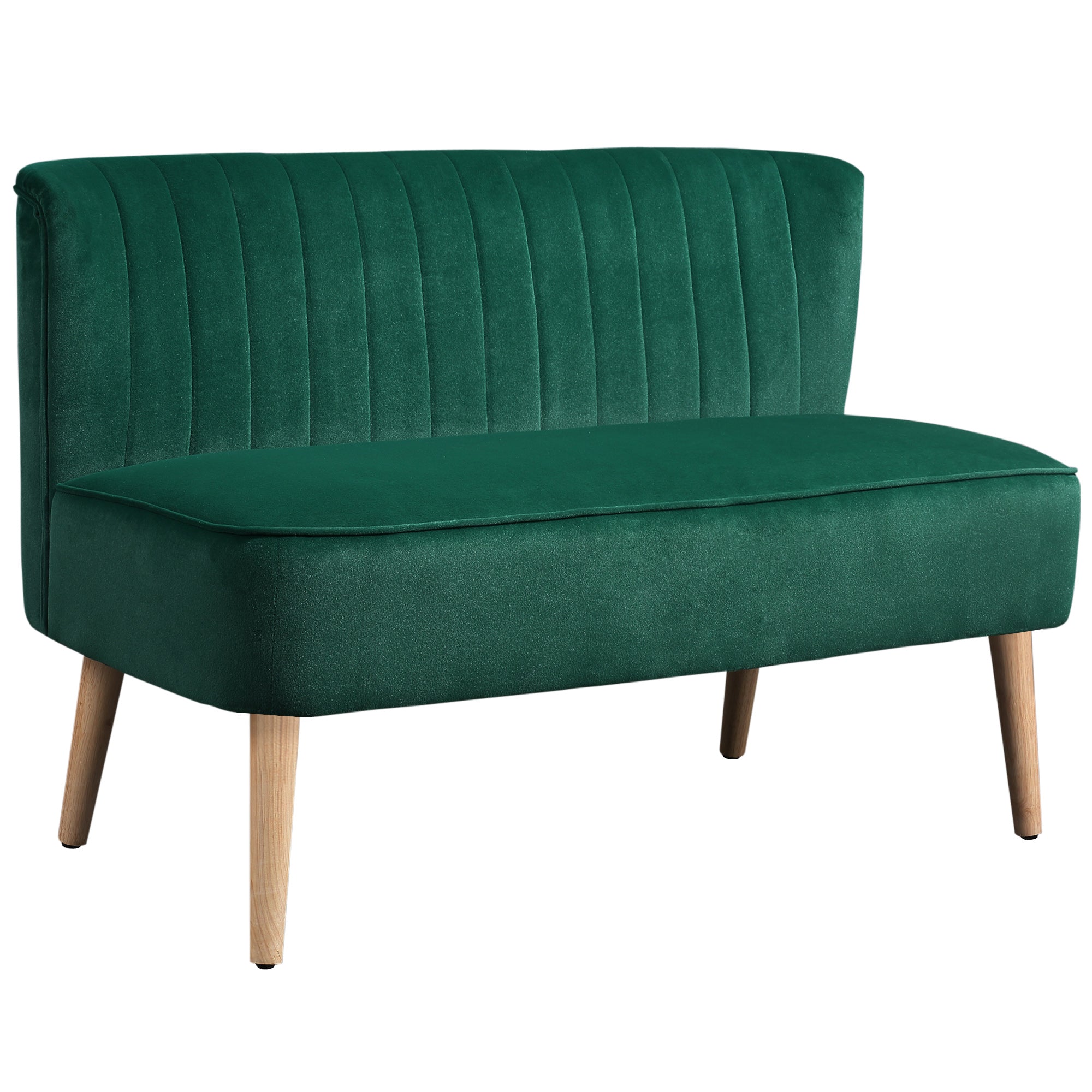 Loveseat 2 Seater Sofa Upholstered with Thick Padded Seat and Rubber Wood Legs, Dark Green