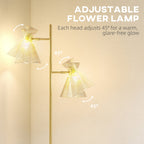 Floor Lamp with Adjustable Dual Head, Modern with Floral Glass Shades