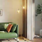 Floor Lamp with Adjustable Dual Head, Modern with Floral Glass Shades