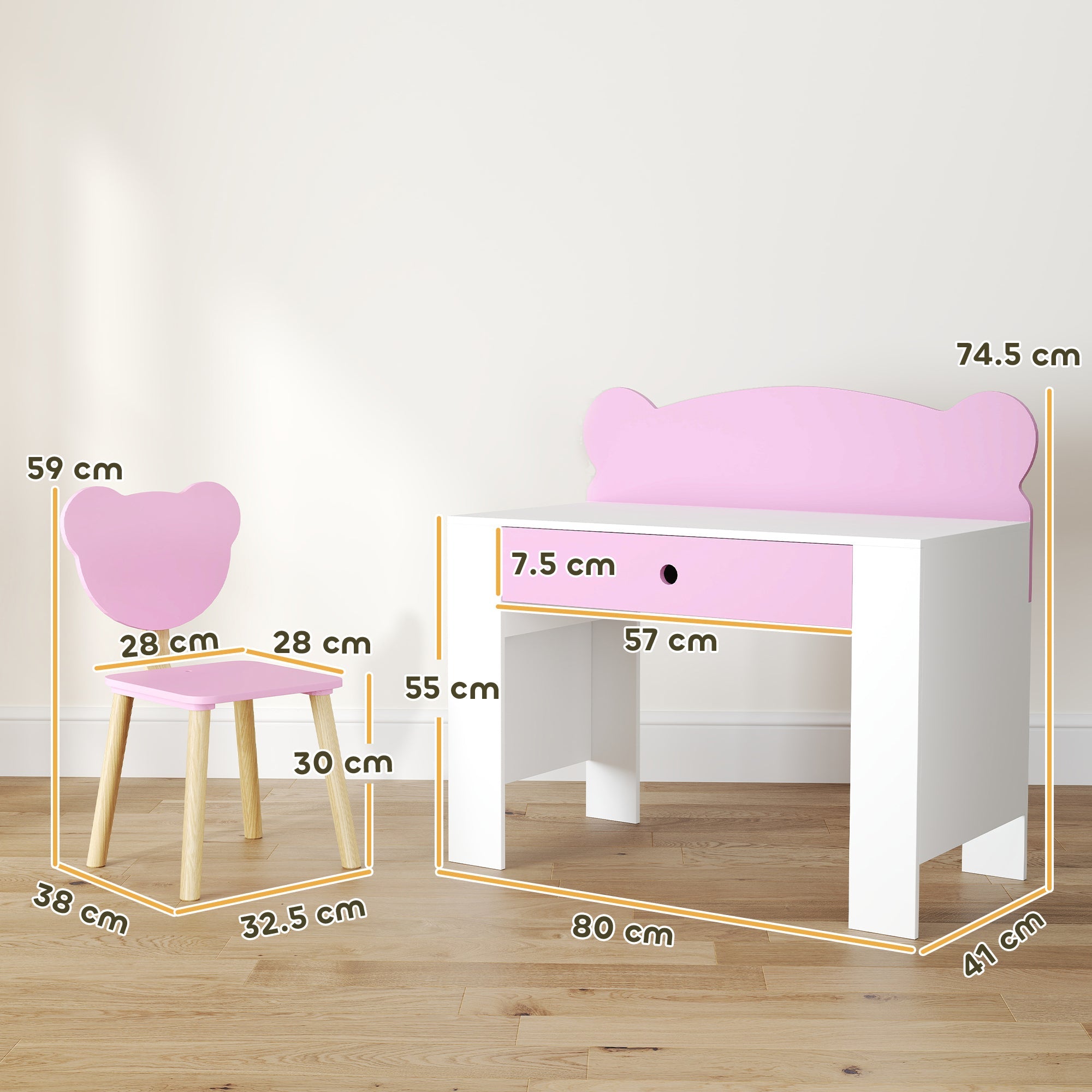 Kids Desk and Chair Set with Drawer, 3-8 years old