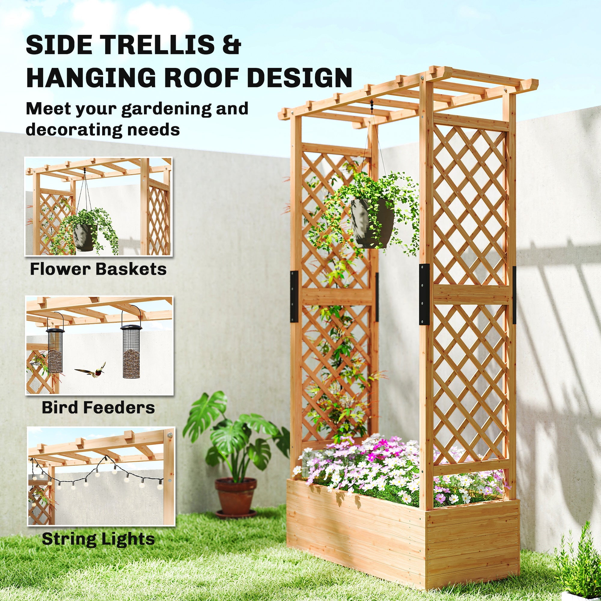 Fir Wood Planter and Trellis Garden Bed