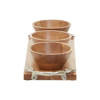 Acacia Wood Set of 3 Dip Bowls with Serving Tray