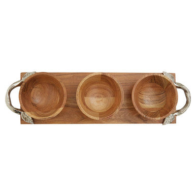 Acacia Wood Set of 3 Dip Bowls with Serving Tray