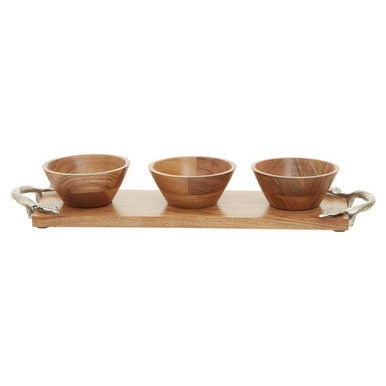 Acacia Wood Set of 3 Dip Bowls with Serving Tray