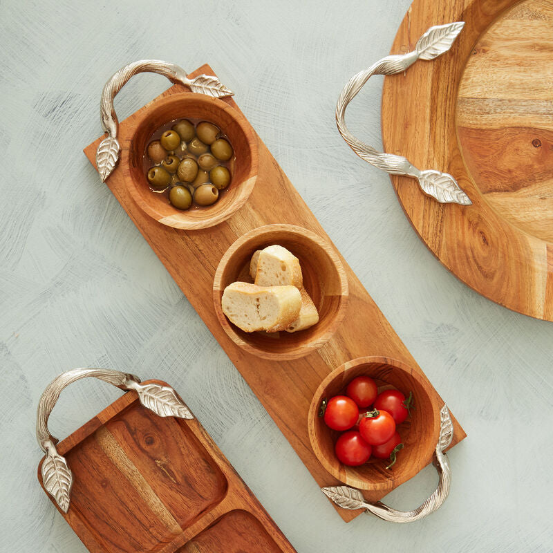 Acacia Wood Set of 3 Dip Bowls with Serving Tray