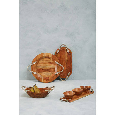 Acacia Wood Set of 3 Dip Bowls with Serving Tray