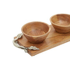 Acacia Wood Set of 3 Dip Bowls with Serving Tray