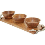 Acacia Wood Set of 3 Dip Bowls with Serving Tray