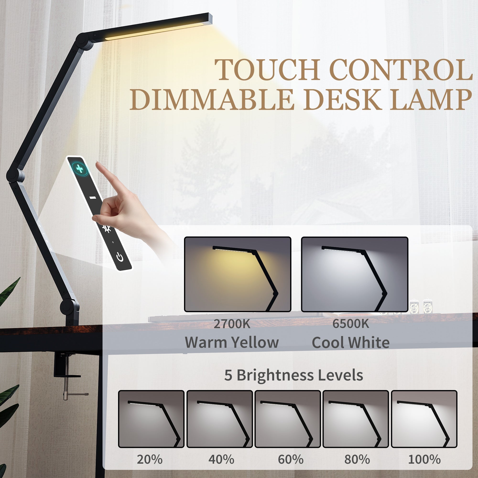 Adjustable Dimmable LED Desk Lamp with 2 Colour Modes & 5 Brightness Levels