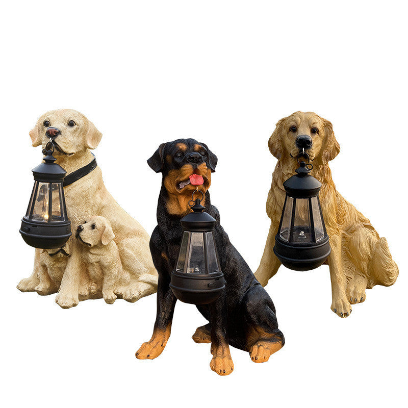 Solar Lantern Dog Sculpture Resin Ornament LED Ligth