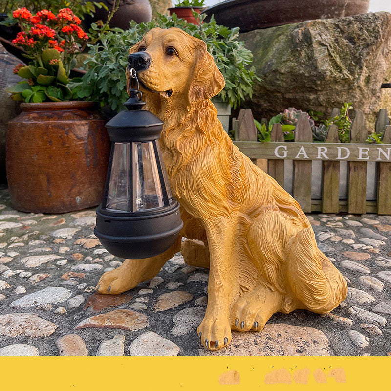 Solar Lantern Dog Sculpture Resin Ornament LED Ligth