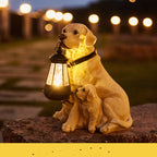 Solar Lantern Dog Sculpture Resin Ornament LED Ligth
