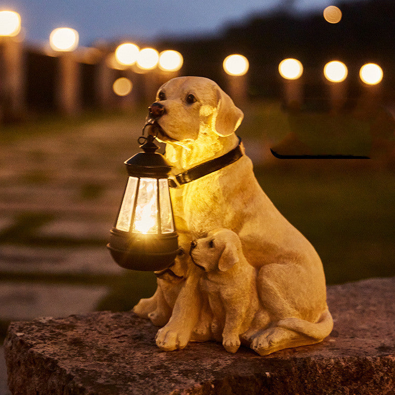 Solar Lantern Dog Sculpture Resin Ornament LED Ligth