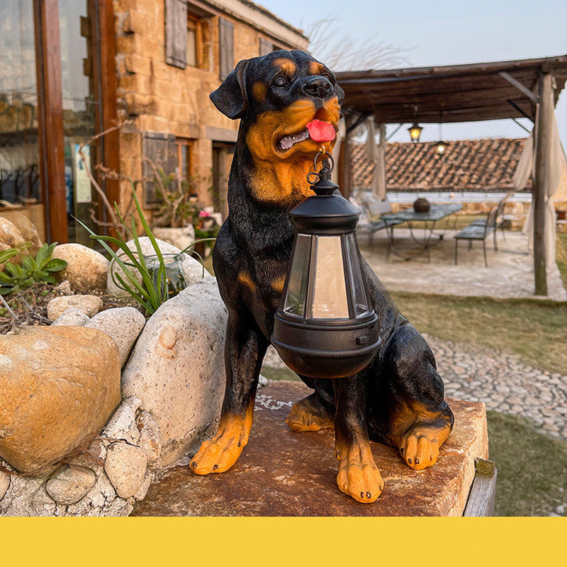 Solar Lantern Dog Sculpture Resin Ornament LED Ligth