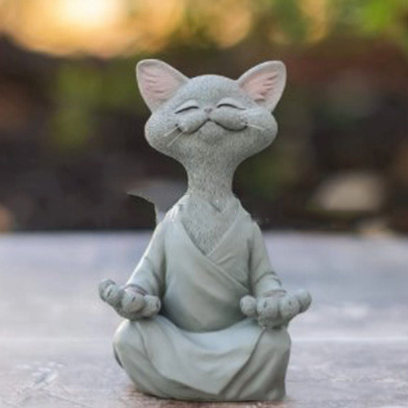 Buddha Cat Figurine, Collectible Happy Cat Decor, Meditation Yoga