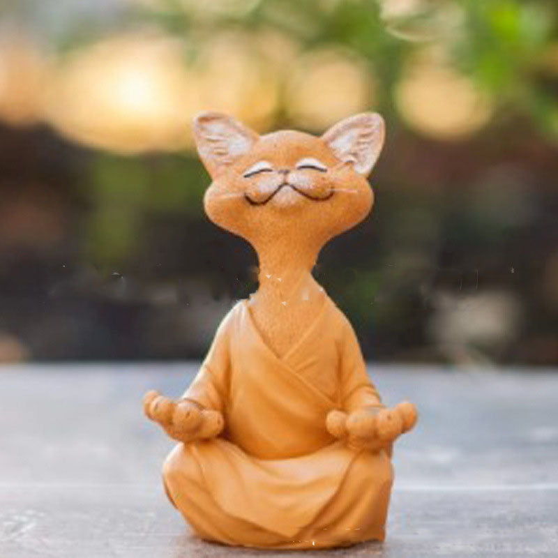Buddha Cat Figurine, Collectible Happy Cat Decor, Meditation Yoga