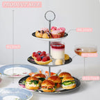 Porcelain Gift Set for Her - Afternoon Tea - 3 Tier Cake Stand, 2 Cups 2 Saucers, 4 Plates (Black)