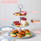 Porcelain Gift Set for Her - Afternoon Tea - 3 Tier Cake Stand, 2 Cups 2 Saucers, 4 Plates (Blue)