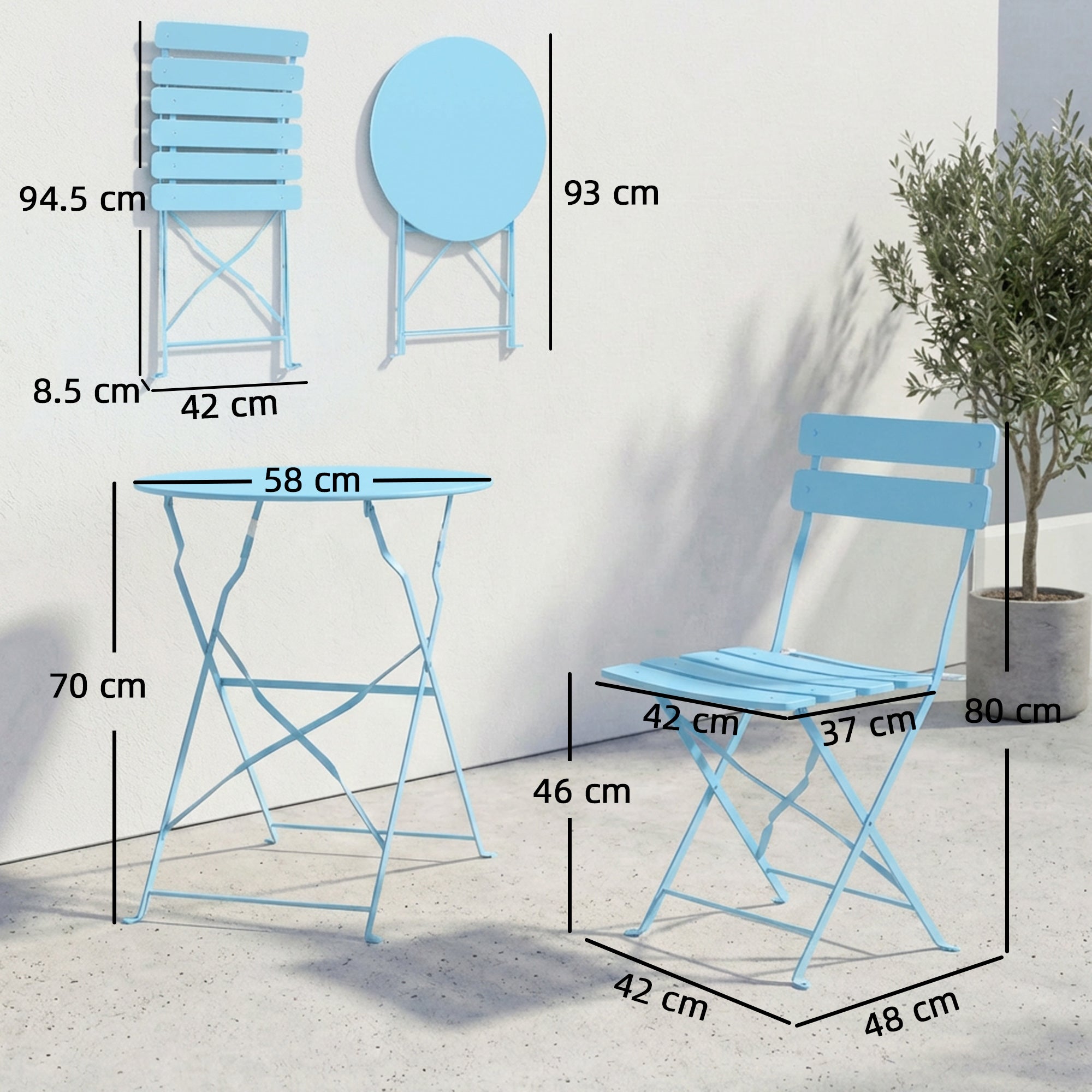 Folding Garden Bistro Set, Light Blue