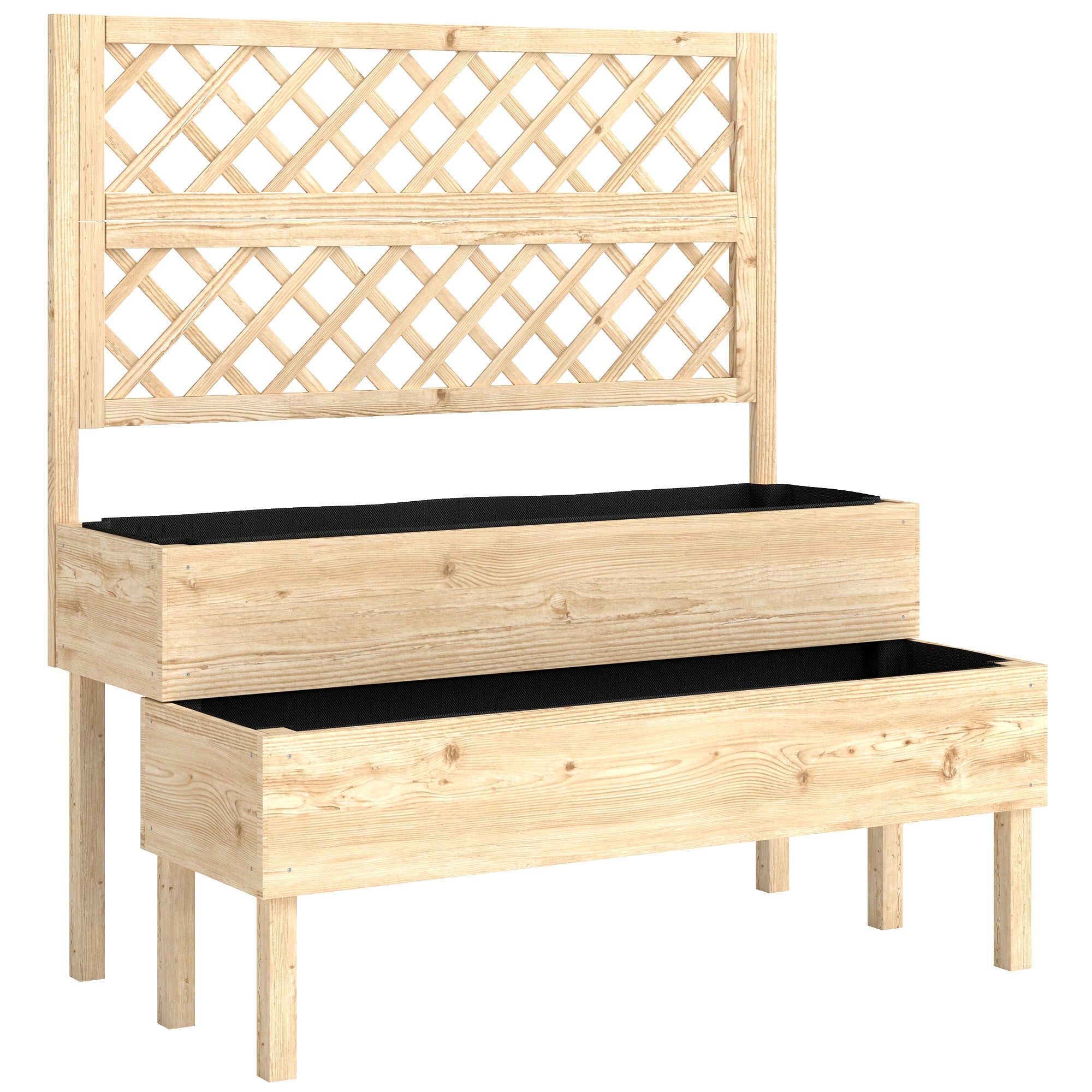 2-Tier Stepped Garden Bed with Trellis for Climbing Plants