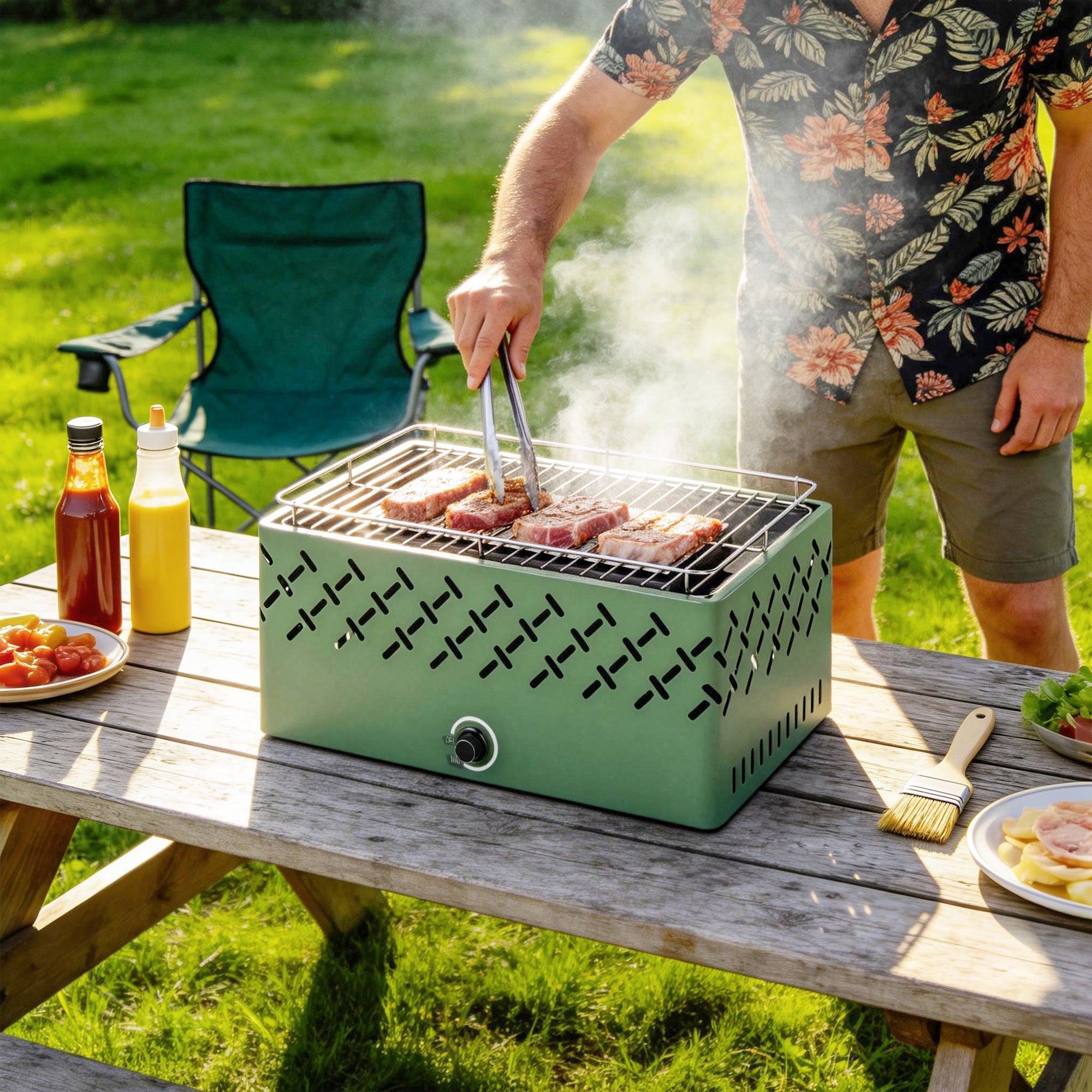 Portable Charcoal BBQ with Built-in Fan for Camping Picnic