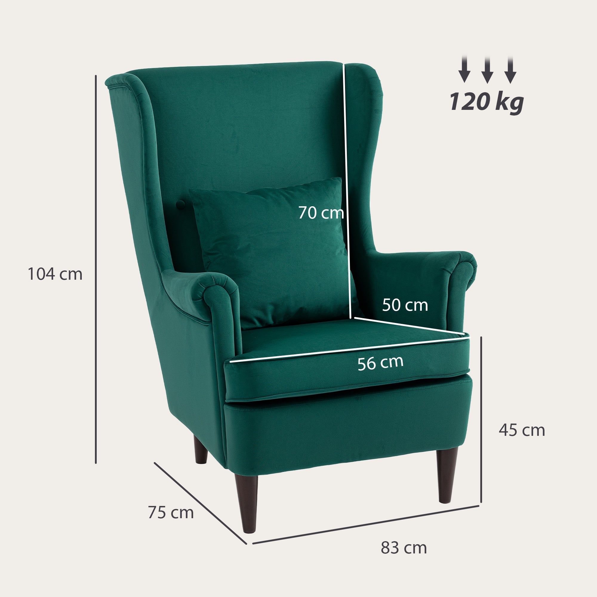 Modern Accent Chair with High Backrest and Pillow, Velvet-Feel Fabric
