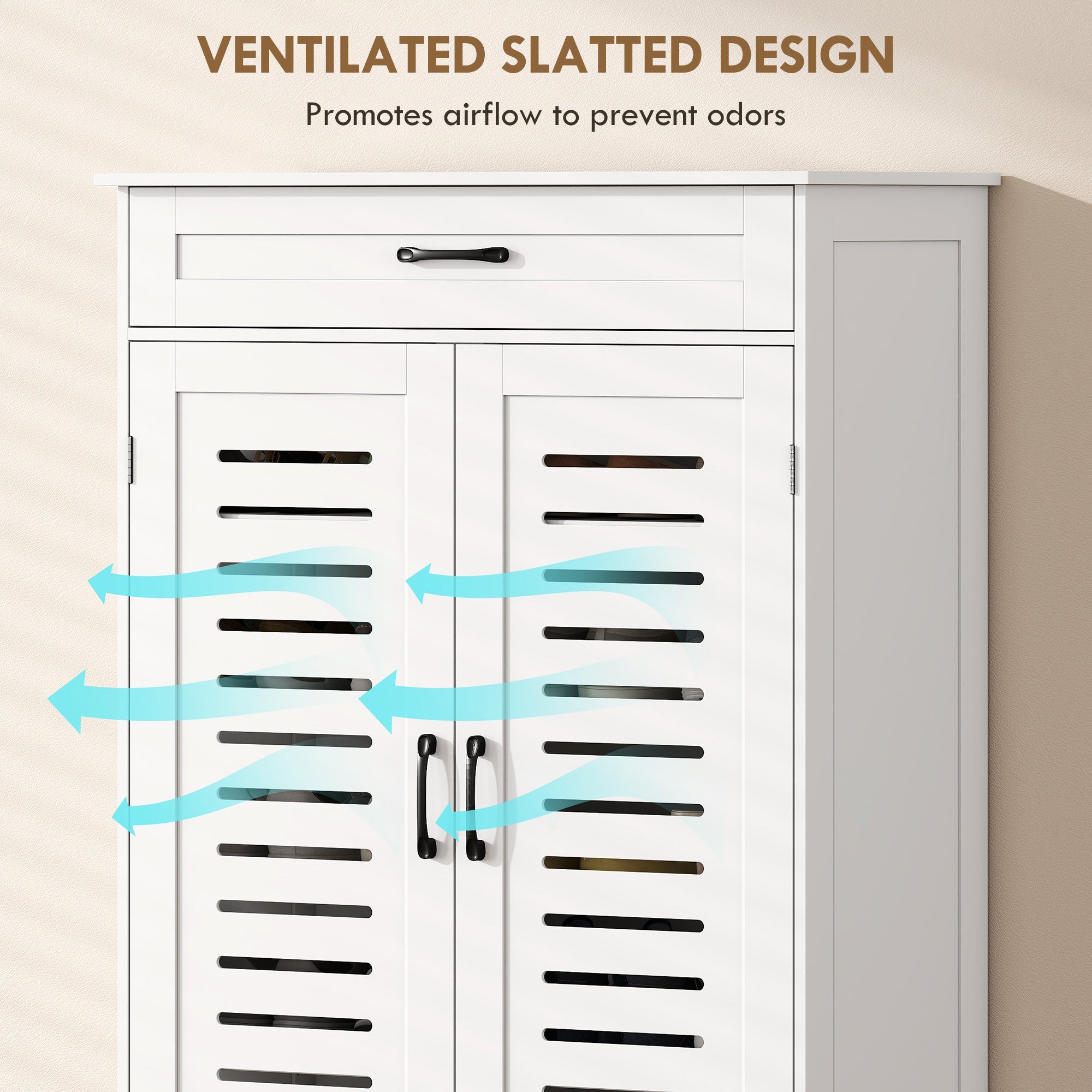 Shoe Cabinet with Louvered Doors
