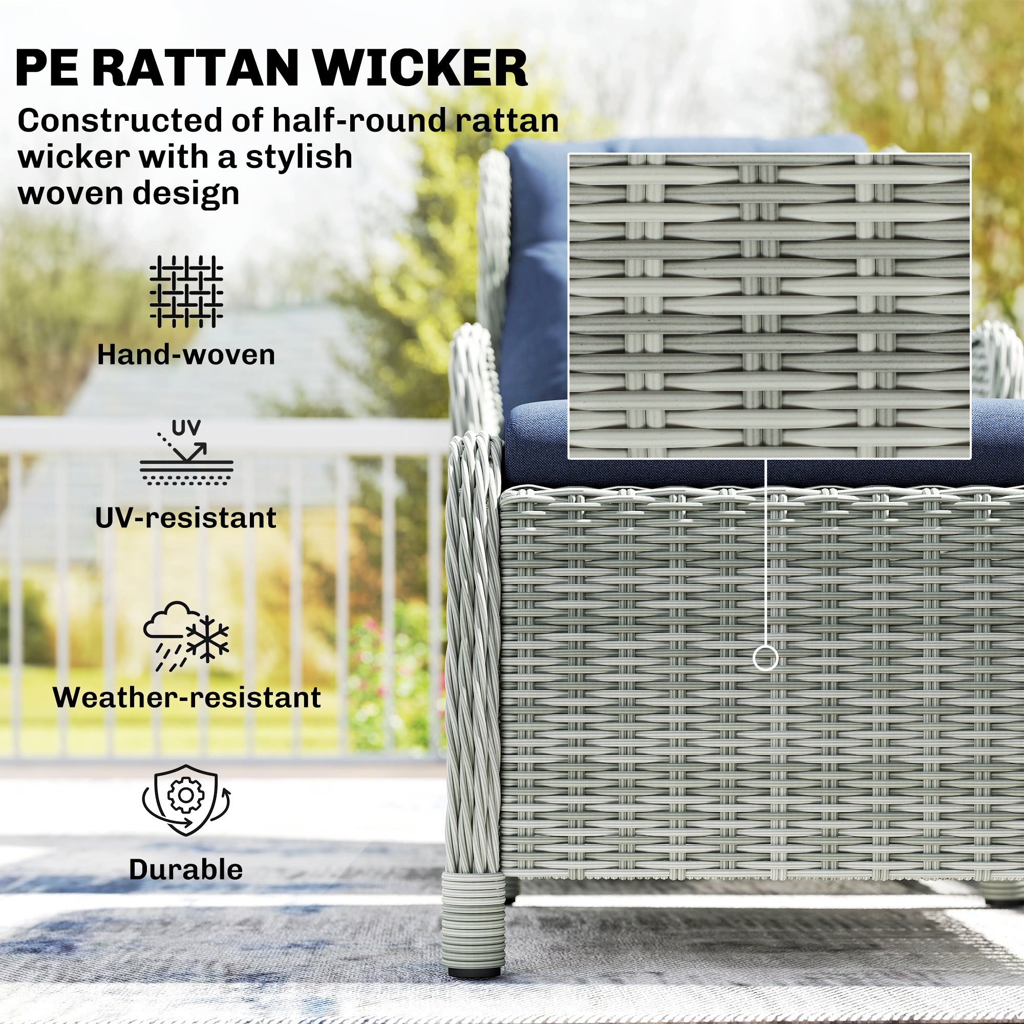5 Piece Rattan Garden Furniture Set, Reclining Chair Set of 2 with Footstool