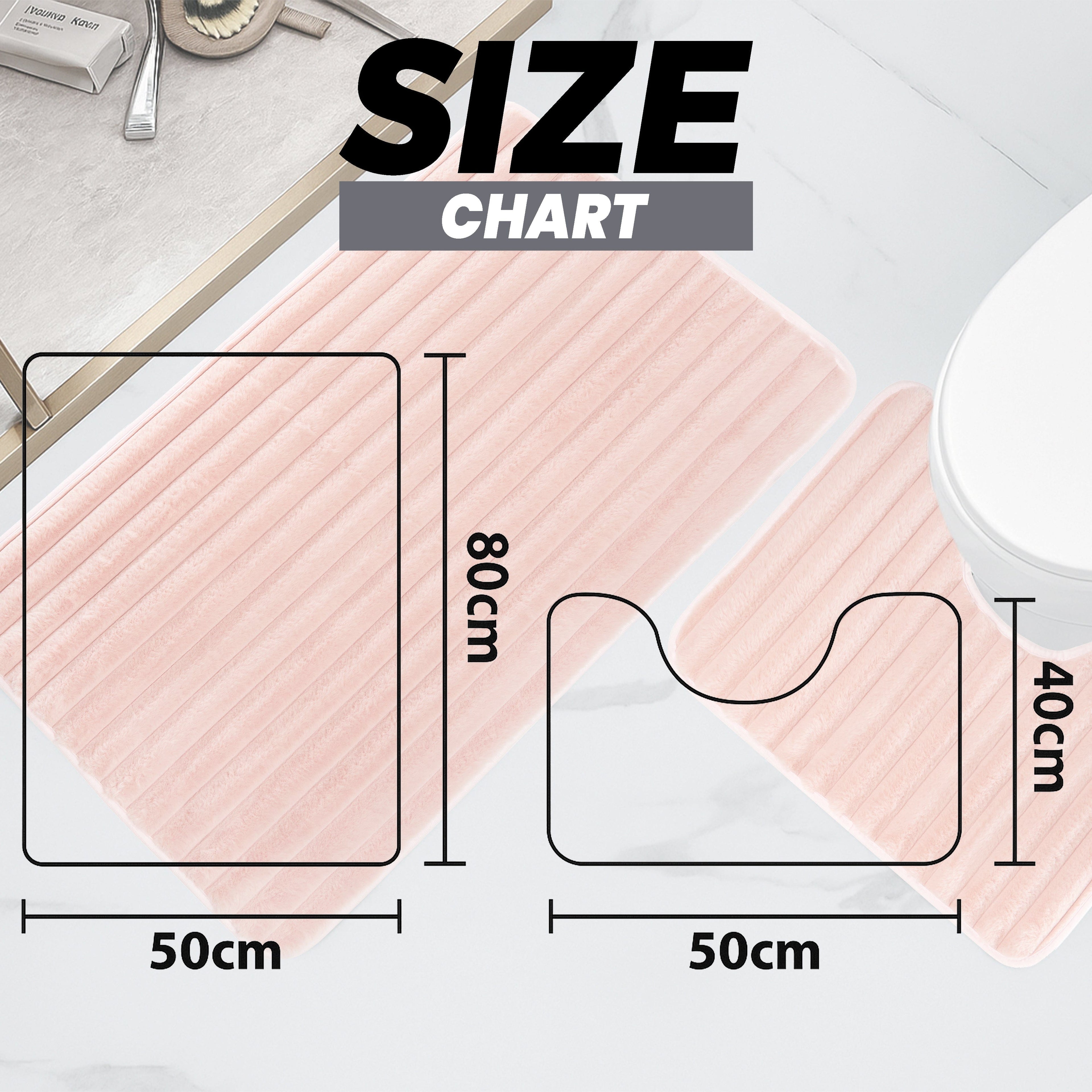 Ribbed Bath Mat Set Pink Extra Soft - 2 Piece