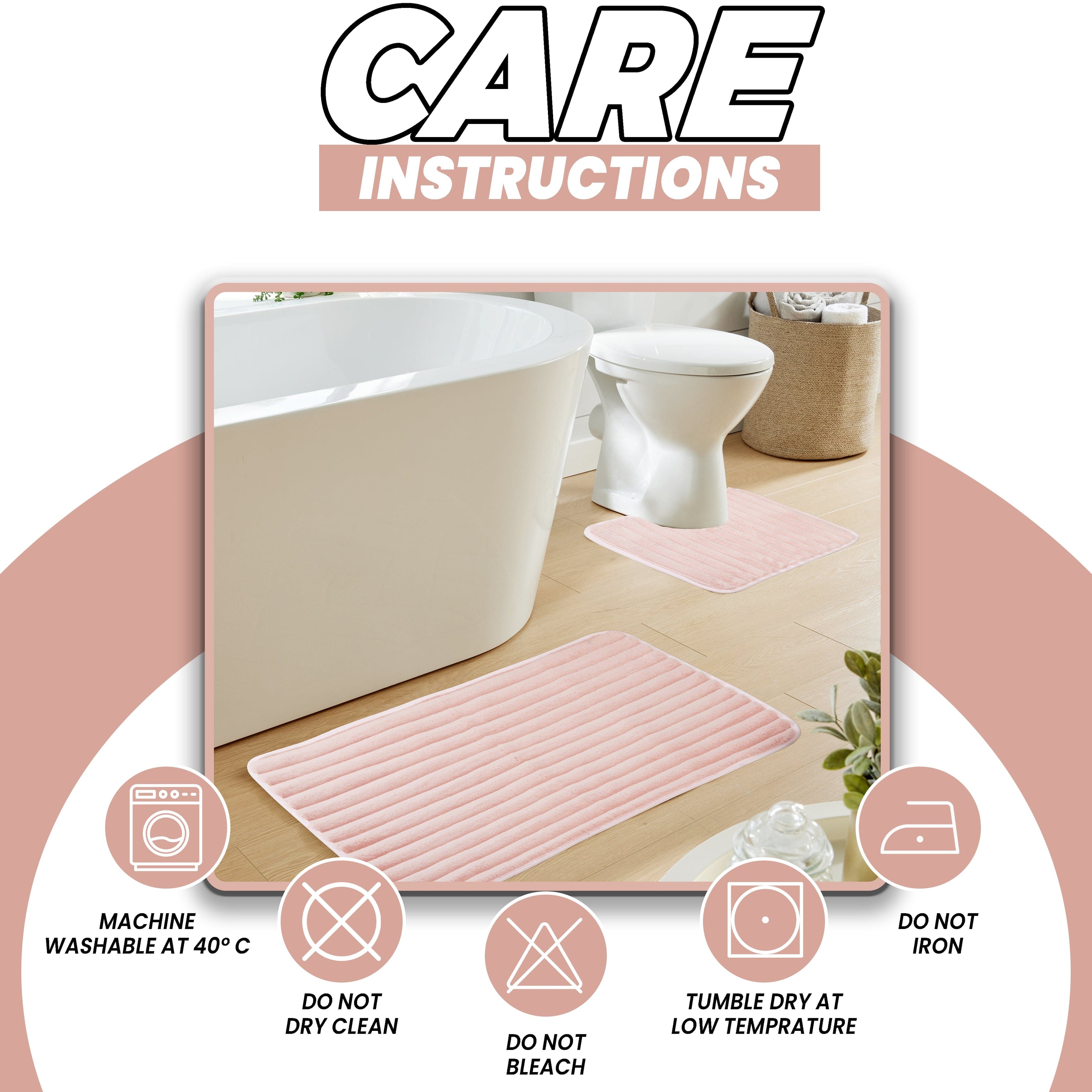 Ribbed Bath Mat Set Pink Extra Soft - 2 Piece