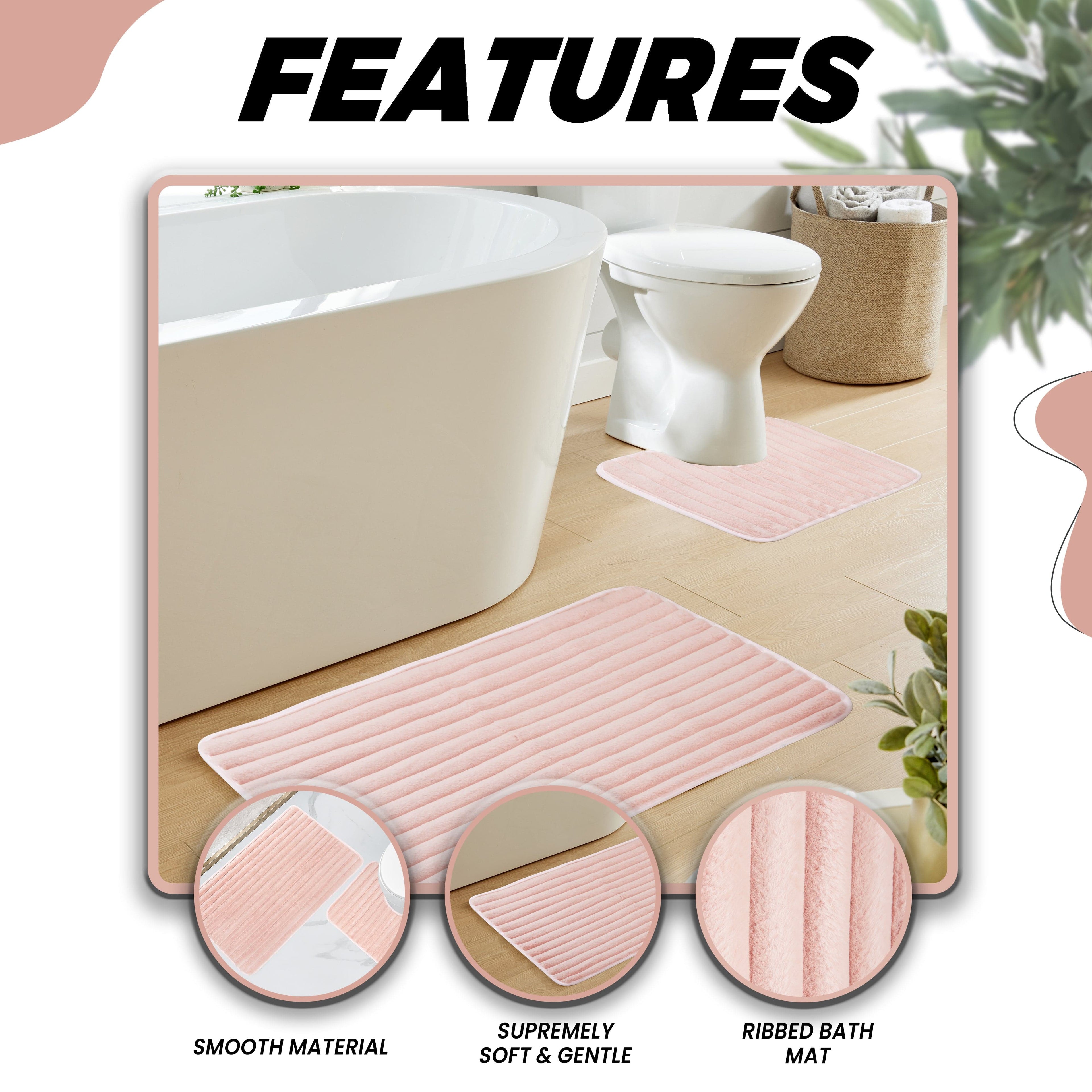 Ribbed Bath Mat Set Pink Extra Soft - 2 Piece