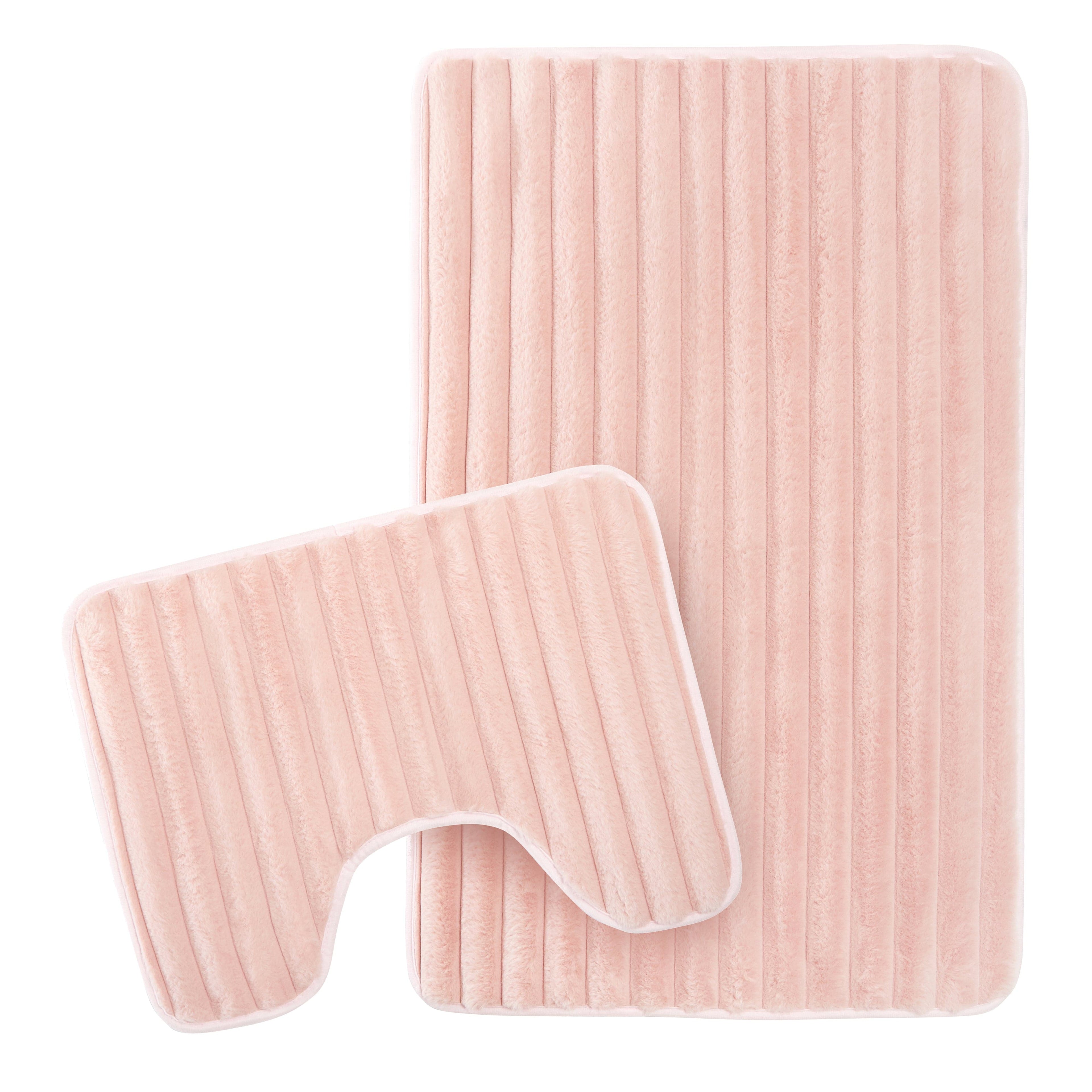 Ribbed Bath Mat Set Pink Extra Soft - 2 Piece