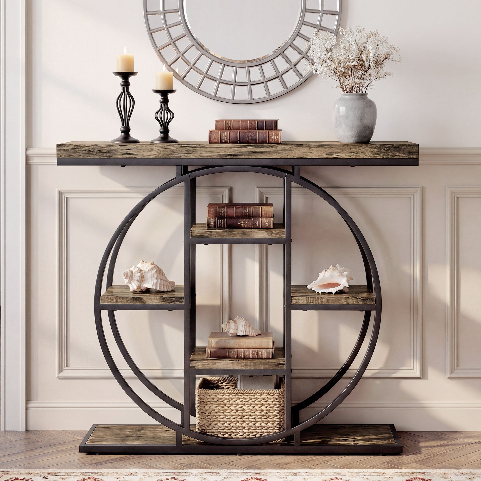 Console Table with Storage Shelves, Industrial