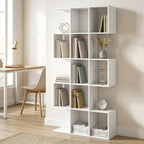 Bookshelf, S Shaped Geometric Bookcase with 15 Compartments, 5-Tier