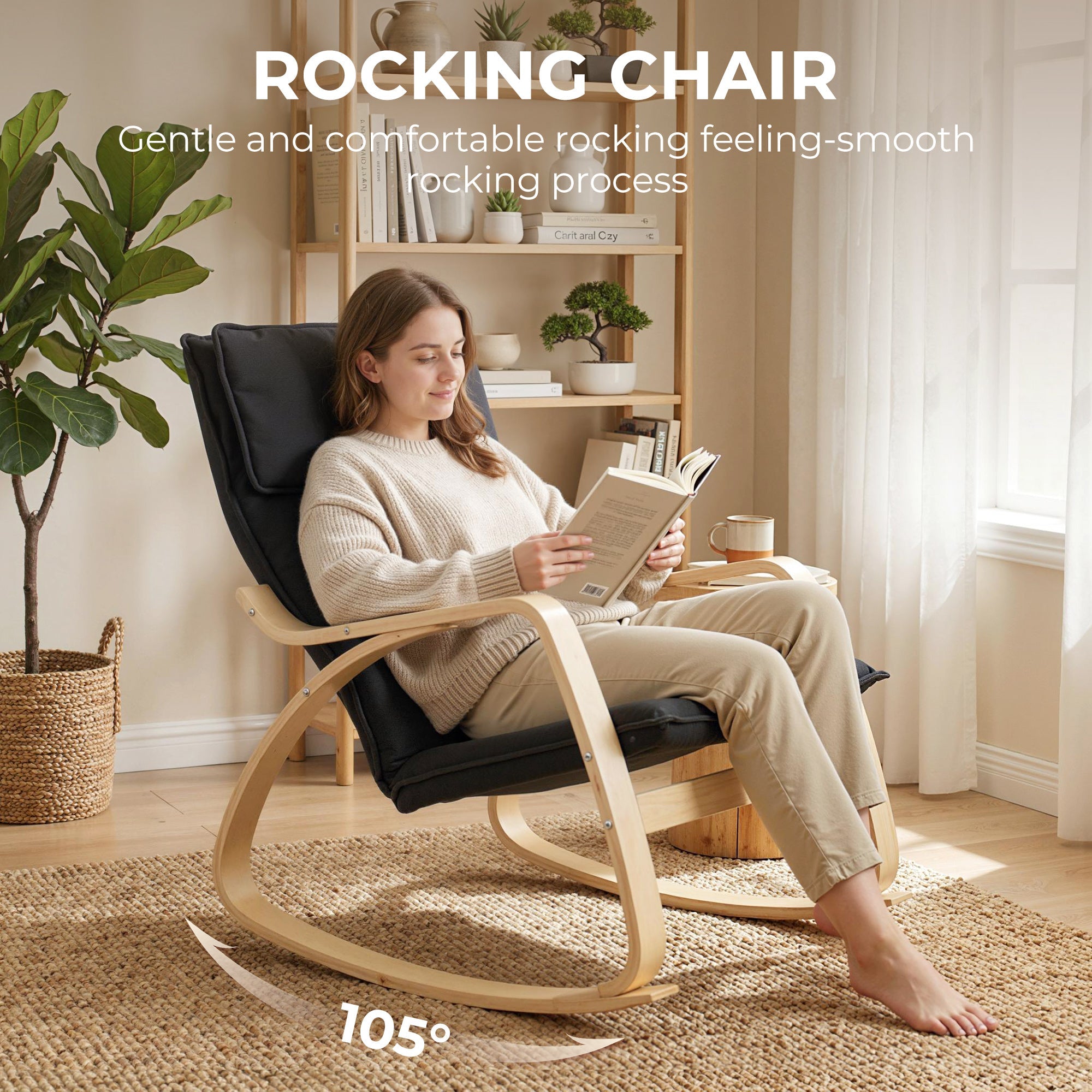 Comfortable Relax Rocking Chair with Headrest - Black