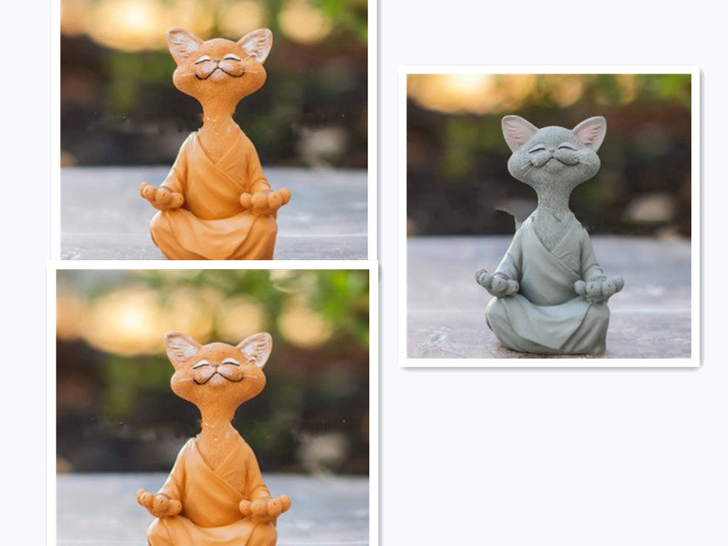Buddha Cat Figurine, Collectible Happy Cat Decor, Meditation Yoga