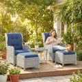 5 Piece Rattan Garden Furniture Set, Reclining Chair Set of 2 with Footstool