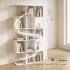Bookshelf, S Shaped Geometric Bookcase with 15 Compartments, 5-Tier