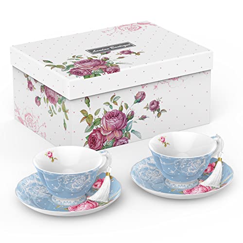 Tea Cup and Saucer Set 2 - Afternoon Tea Set - Vintage Flora Gift Box (Blue)