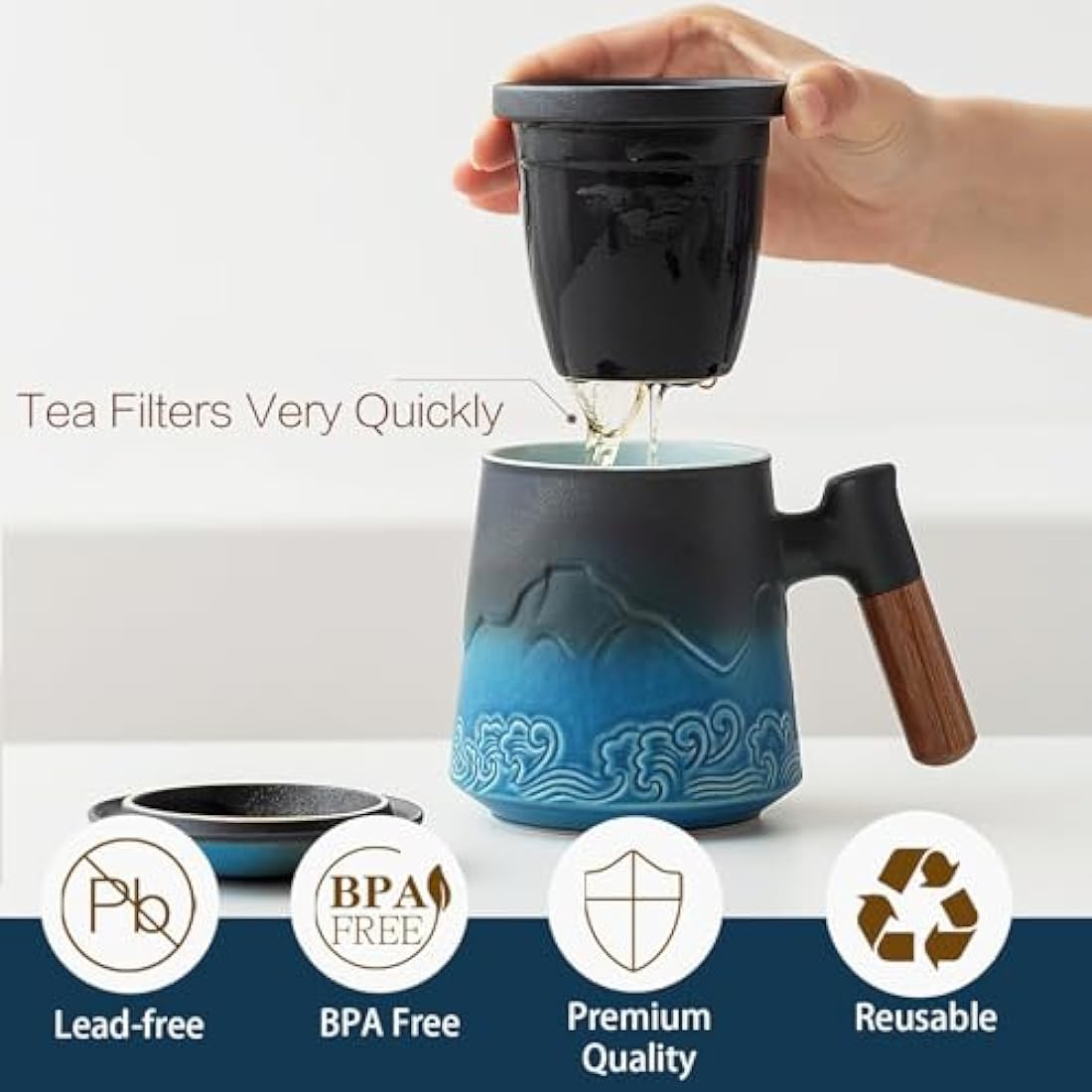 Ceramic Tea Mug with Infuser and Lid for Loose Leaf Tea Diffusers