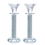 Crystal Tea light Dinner Candle Holder Set 2, Crushed Diamond - Gift Box