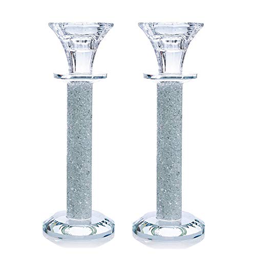 Crystal Tea light Dinner Candle Holder Set 2, Crushed Diamond - Gift Box
