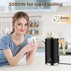 Black Stainless Steel Cordless Electric Kettle with Wood Effect Handle