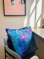 Turquoise Tropical Art Cushion - double sided, made from Vegan friendly Suede